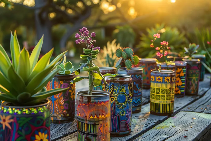 como pintar latas para macetas